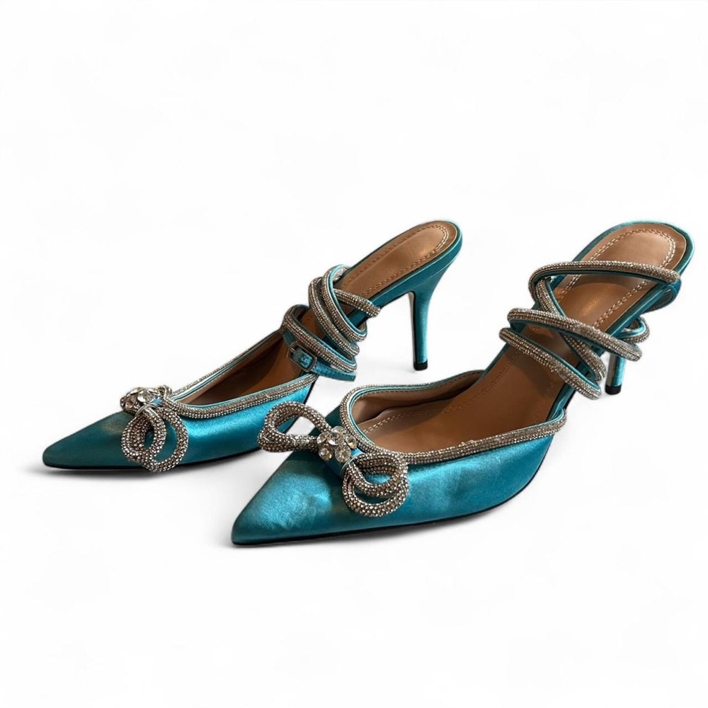 Elegant Teal Stiletto Heels with Rhinestone Accents